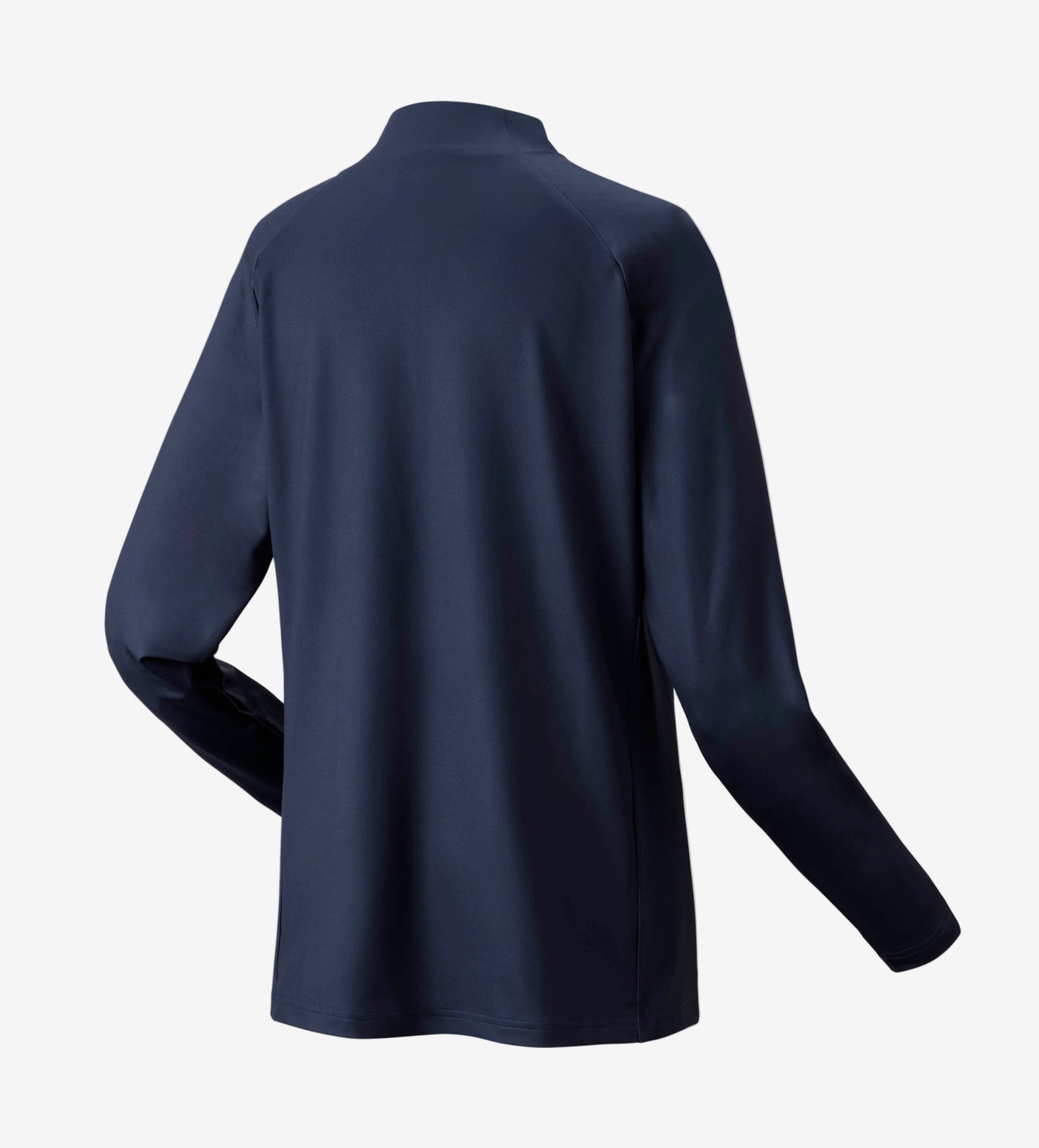 Back view of the navy blue long-sleeve shirt on a white background